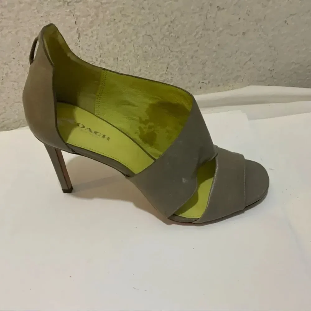 Coach Manhattan Genuine Leather Grey Stiletto Sandal Size 7.5 B